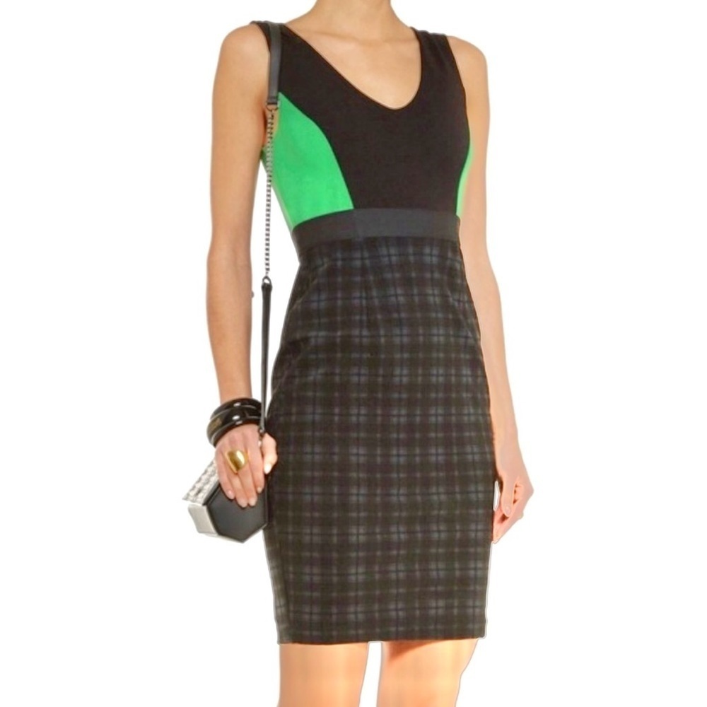 BAILEY 44 Plaid Sheath Cocktail Dress Green and Black Colorblock NWT Size Small